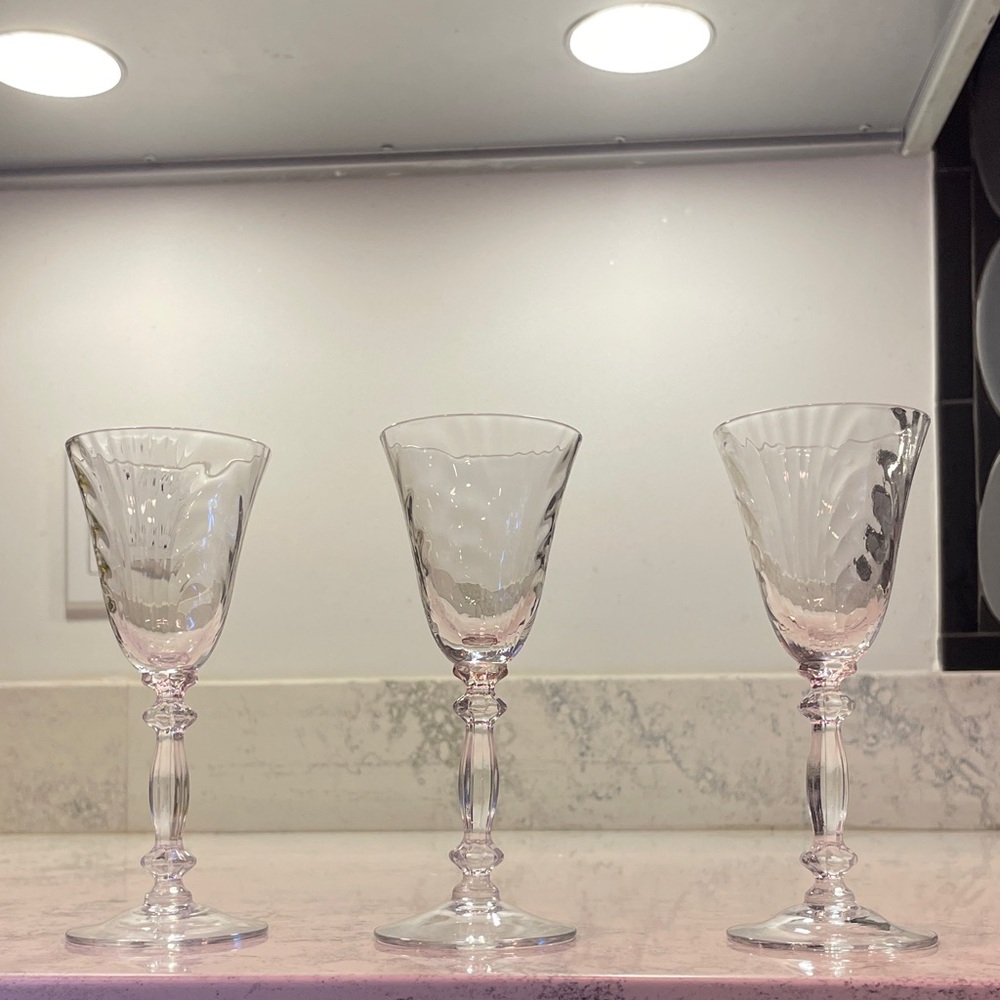 Crystal Stemmed Wine Glasses Elegant Cambridge Caprice Set of 3 Pristine Vintage